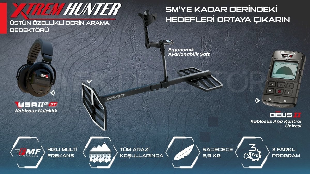 XP Xtrem Hunter dedektör DEUS 2 RC ve WSA2XL ST kulaklıklı sistem
