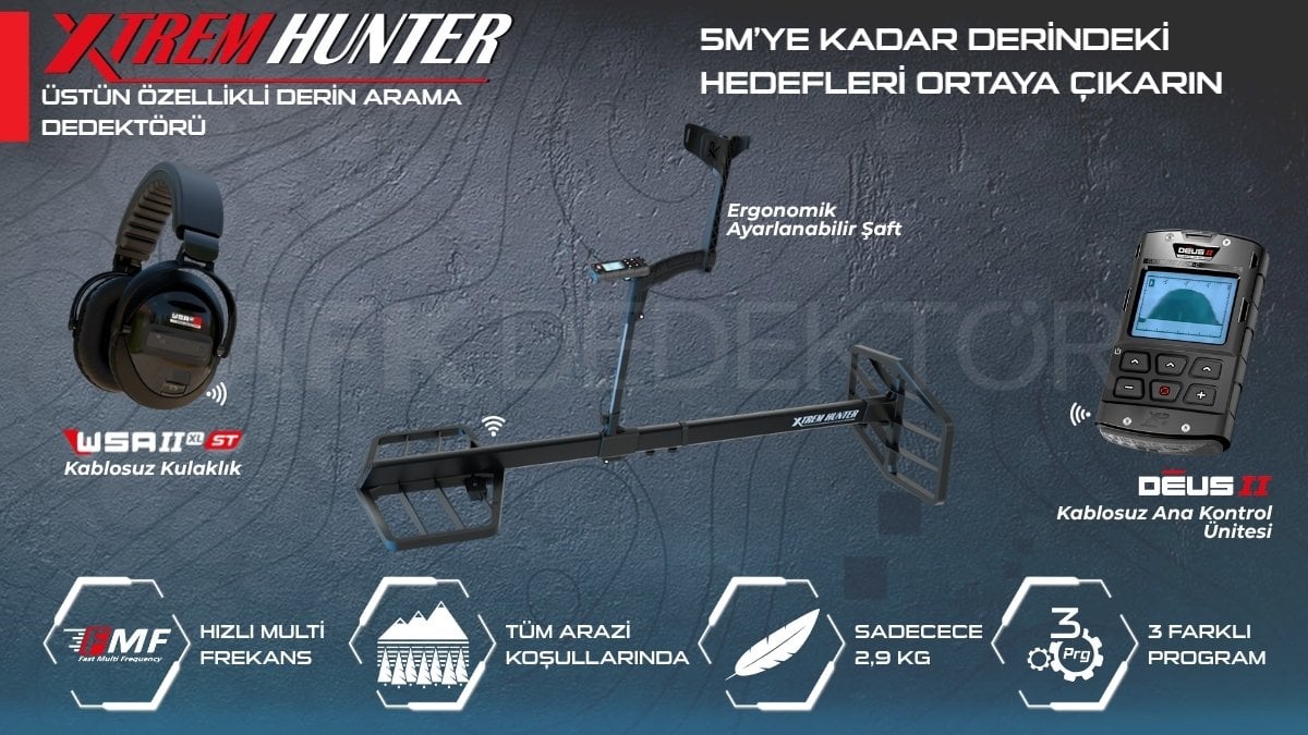 XP Xtrem Hunter dedektör paket içeriği kulaklık ve ana ünite