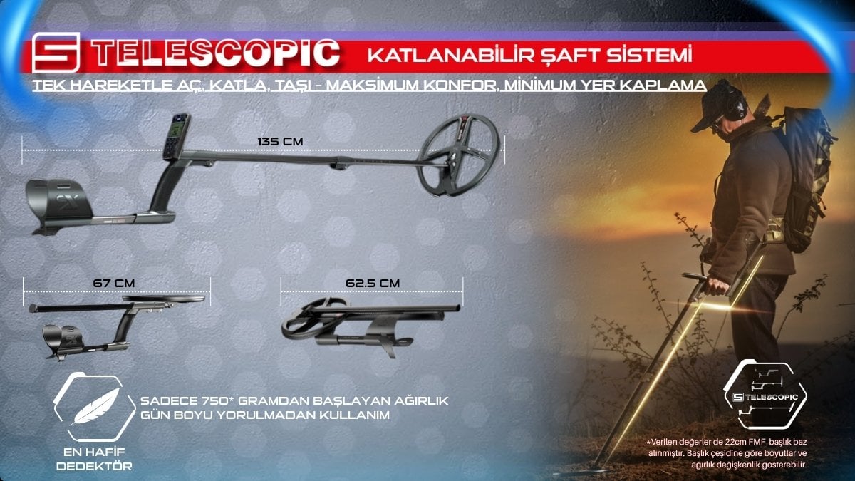 XP DEUS S-Telescopic katlanabilir şaft sistemi hafif ergonomik metal dedektörü