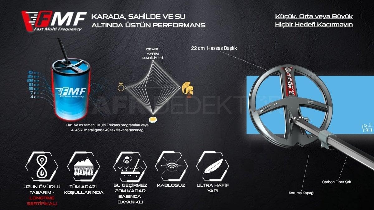 XP DEUS 2 22 cm FMF başlık hassas arama performansı