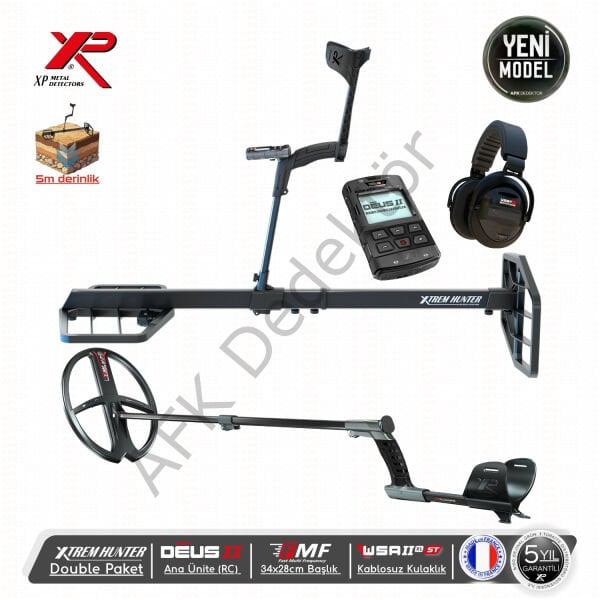 XP Xtrem Hunter Dedektör Double Paket - XP DEUS 2 RC, 34x28 cm FMF Başlık, WSA2XL ST Kablosuz Kulaklık