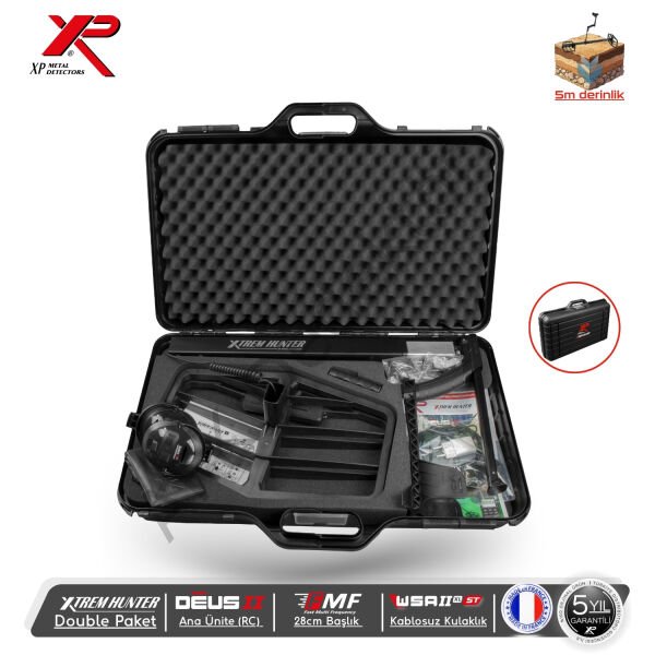 XP Xtrem Hunter Dedektör Double Paket - XP DEUS 2 RC, 28 cm FMF Başlık ve WSA2XL ST Kulaklık