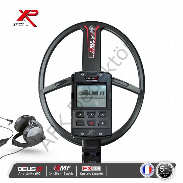 XP DEUS II RC Metal Dedektörü – 34x28 cm FMF Başlık + FX03 Kablolu Kulaklık Derin Arama