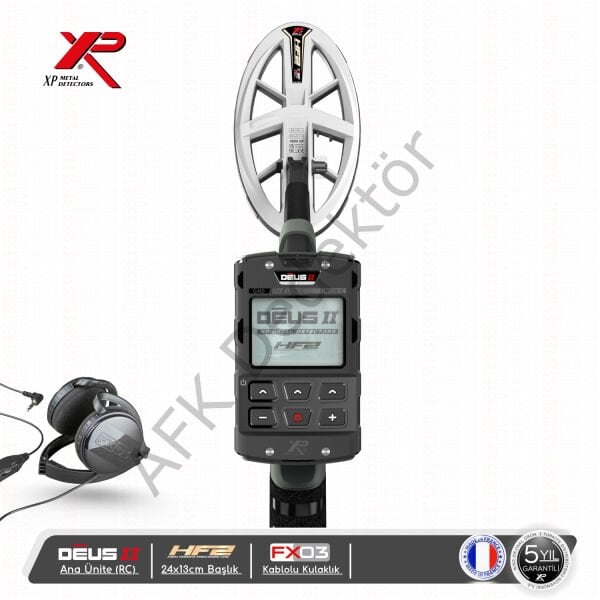 XP DEUS II RC Metal Dedektörü – 24x13 cm HF2 Başlık + FX03 Kablolu Kulaklık Altın Arama