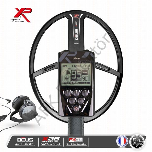 XP DEUS RC Ana Üniteli 34x28 cm X35 Başlıklı FX03 Kablolu Kulaklıklı Metal Dedektörü