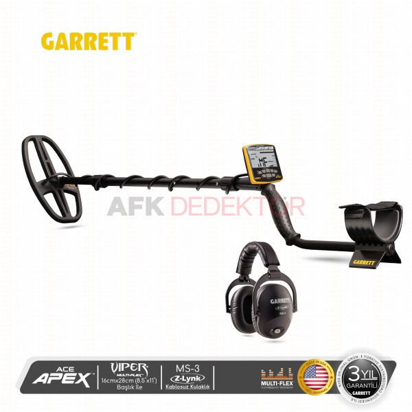 Garrett ACE Apex 16x28cm Başlık & MS-3 Kablosuz Kulaklıklı Metal Dedektörü