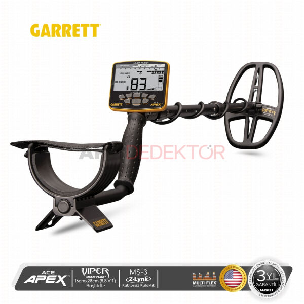 Garrett ACE Apex 16x28cm Başlık & MS-3 Kablosuz Kulaklıklı Metal Dedektörü
