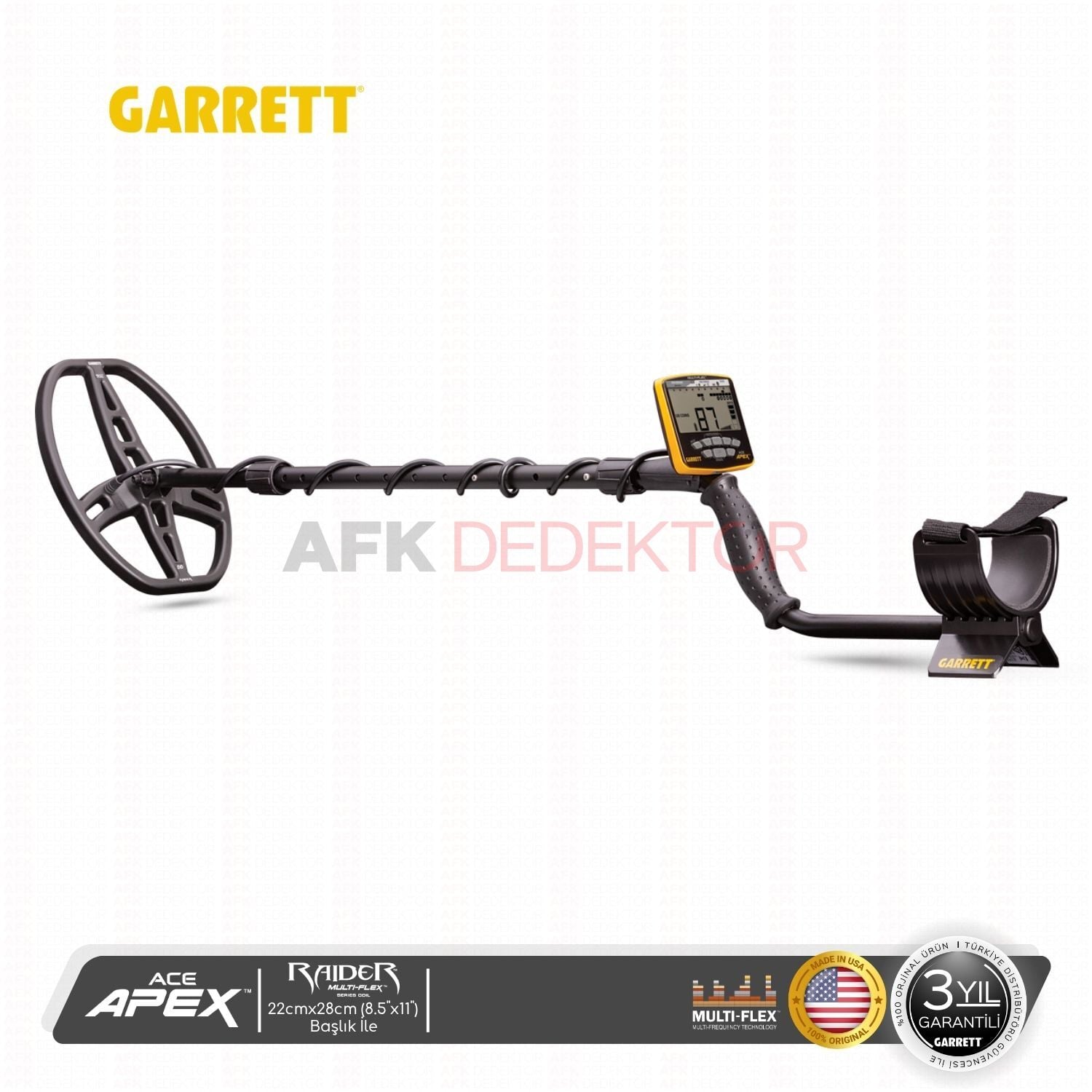 Garrett ACE Apex Multi-Frequency 22X28cm Raider Başlıklı Metal Dedektörü