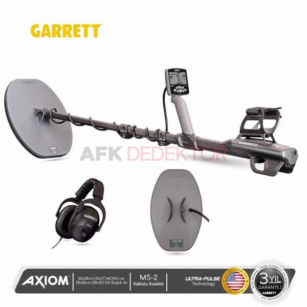 Garrett Axiom Dedektör 13x11” (33x28 cm) Mono + 11x7” (28x18 cm) DD-FC Başlık + MS-2 Kablolu Kulaklık