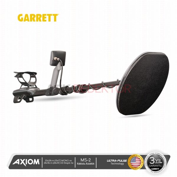 Garrett Axiom Dedektör 13x11” (33x28 cm) Mono + 11x7” (28x18 cm) DD-FC Başlık + MS-2 Kablolu Kulaklık