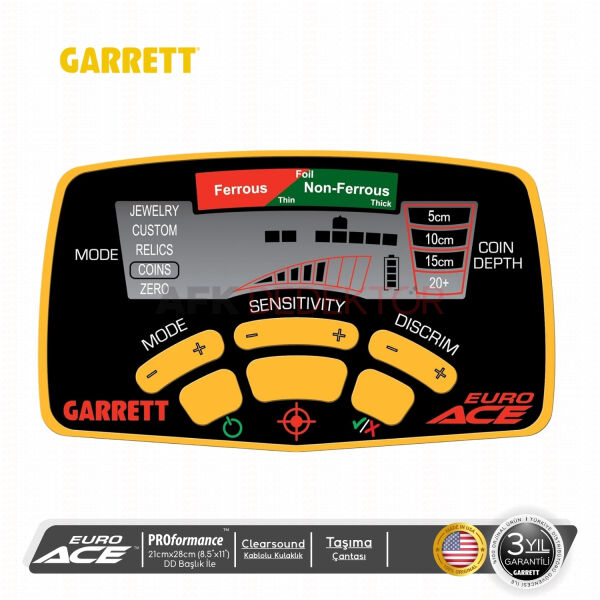 Garrett Euro ACE Metal Dedektörü 21 x 28 cm DD Başlıklı
